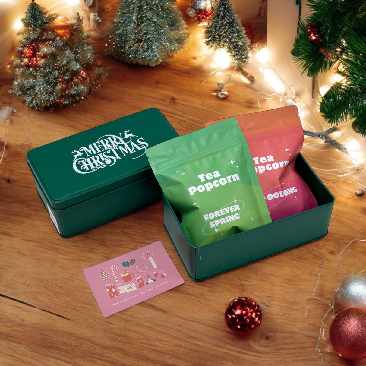 Sage Tea Christmas exquisite gift box - exquisite green tinplate box | High-end tea and cookie combination | Exclusive corporate gift